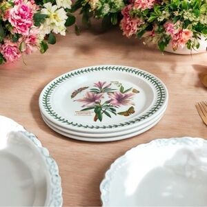 NWOT Portmeirion Botanic Garden Dinner Plates Set of 3 White Floral Design Plate
